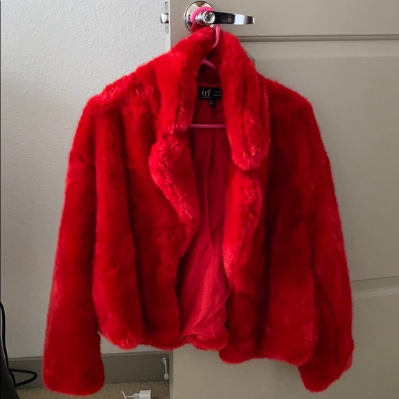 zara red fur jacket